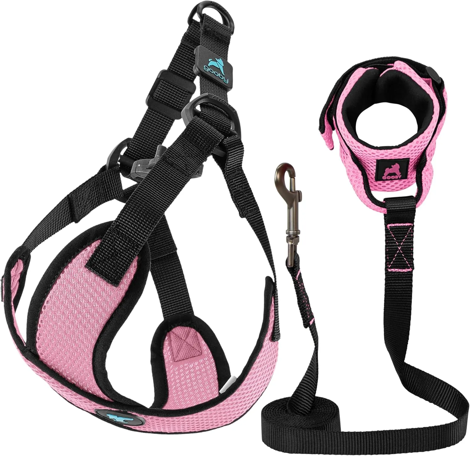 Gooby Comfort X Step in Lite Harness and Mesh Wristband Surfer Leash Set-Pink, X-Large, 6 FT-Choke Free and Escape Free Harness with Breathable Mesh and Mesh Handsfree Leash for Small and Medium Dog