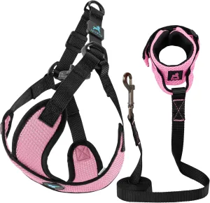 Gooby Comfort X Step in Lite Harness and Mesh Wristband Surfer Leash Set-Pink, X-Large, 6 FT-Choke Free and Escape Free Harness with Breathable Mesh and Mesh Handsfree Leash for Small and Medium Dog