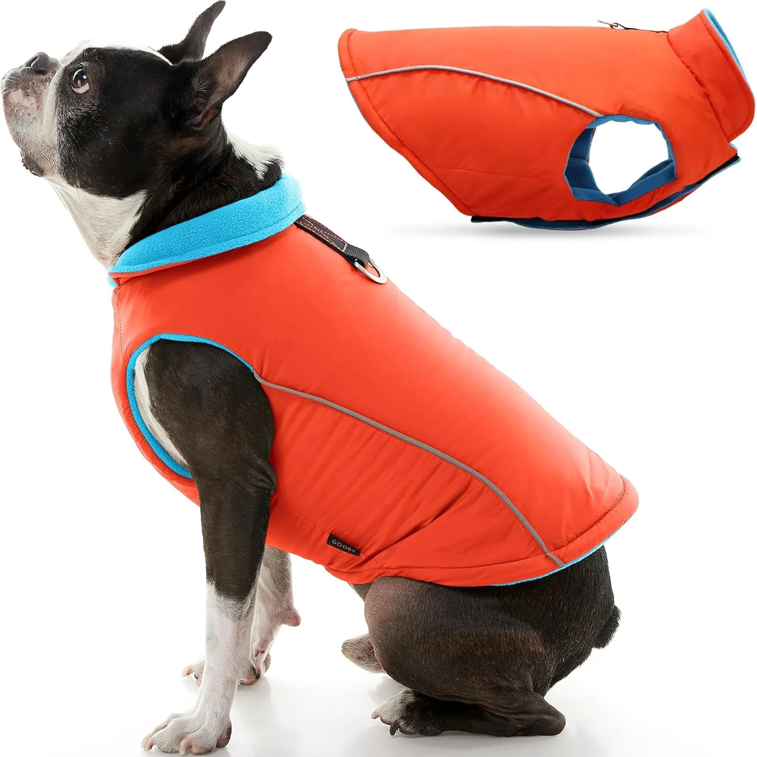 Gooby - Sports Vest, Fleece Lined Small Dog Cold Weather Jacket Coat Sweater with Reflective Lining, Orange, Large