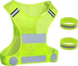 GOOFIT Running Vest and 2 Arm Straps for Jogging, Bicycle, Cycling Reflective High Visibility Vest Breathable Lightweight for Men & Women