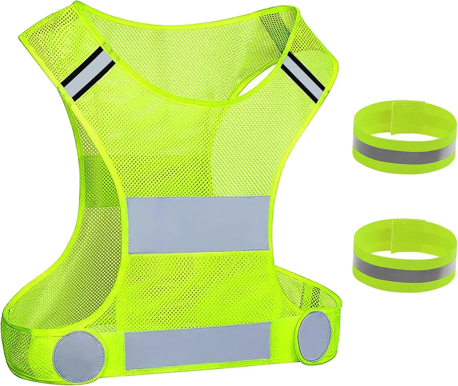 GOOFIT Running Vest and 2 Arm Straps for Jogging, Bicycle, Cycling Reflective High Visibility Vest Breathable Lightweight for Men & Women