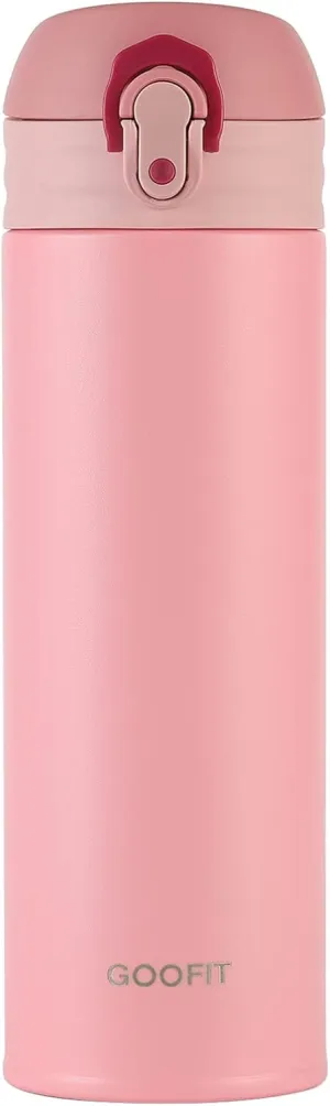 GOOFIT Water Bottle Double Wall Vacuum Insulated Thermos Beverage Coffee Bottle Stainless Steel Travel Mug Thermos Flask BPA Free Keeps Cold 24H Hot 24H 16 Oz Pink