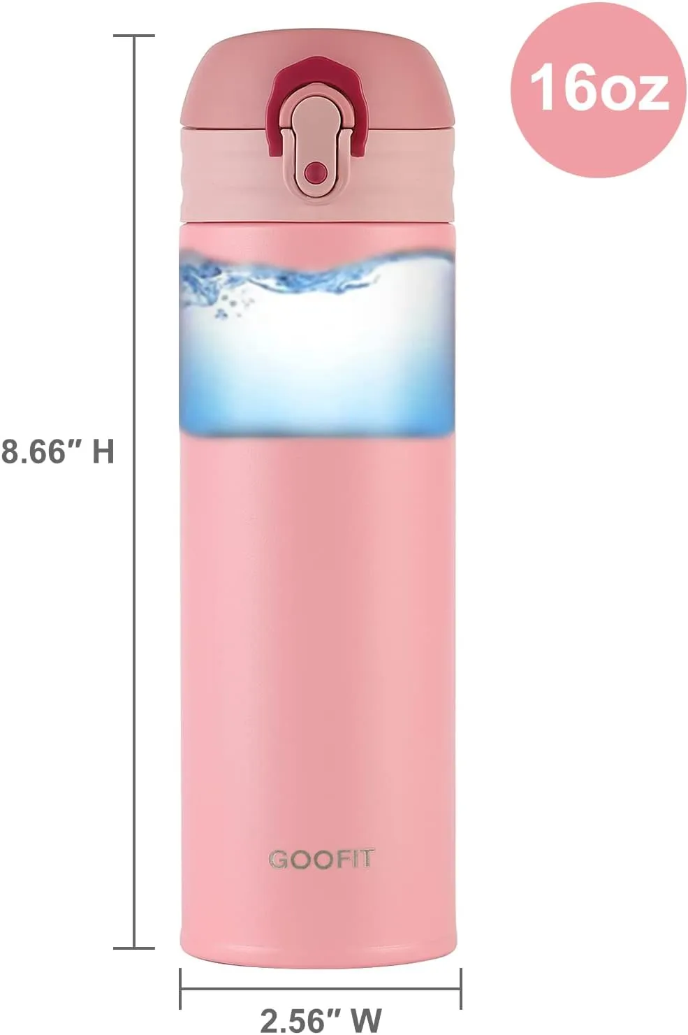 GOOFIT Water Bottle Double Wall Vacuum Insulated Thermos Beverage Coffee Bottle Stainless Steel Travel Mug Thermos Flask BPA Free Keeps Cold 24H Hot 24H 16 Oz Pink