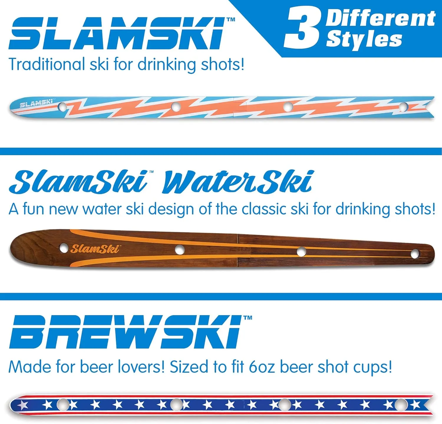 GoPong Slamski - Retro and Vintage Wood Designs - 4 Person Drinking Ski with 50 Plastic Shot Glasses