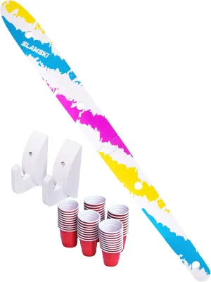 GoPong Slamski - Retro and Vintage Wood Designs - 4 Person Drinking Ski with 50 Plastic Shot Glasses