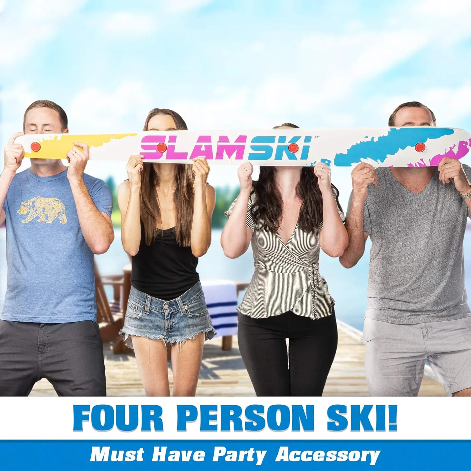 GoPong Slamski - Retro and Vintage Wood Designs - 4 Person Drinking Ski with 50 Plastic Shot Glasses