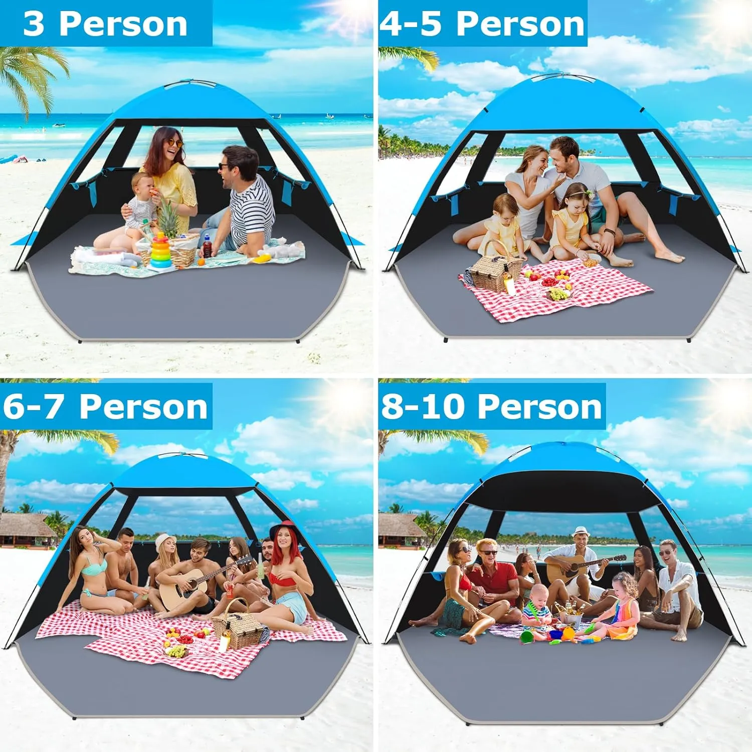 Gorich Beach Tent Sun Shelter for 3/4-5/6-7/8-10 Person with UPF 50＋ UV Protection, Lightweight & Easy Setup Beach Shade Canopy, Portable Beach Shade Tent Beach Cabana