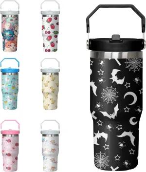 Gothic Tumbler with Handle and Flip Straw for Women Men, 30oz Halloween Goth Stainless Steel Insulated Cup, Witch Moon Water Bottle Travel Coffee Mug Gifts