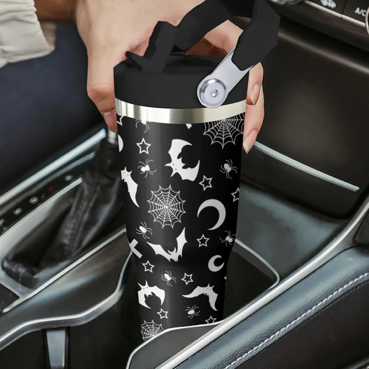 Gothic Tumbler with Handle and Flip Straw for Women Men, 30oz Halloween Goth Stainless Steel Insulated Cup, Witch Moon Water Bottle Travel Coffee Mug Gifts