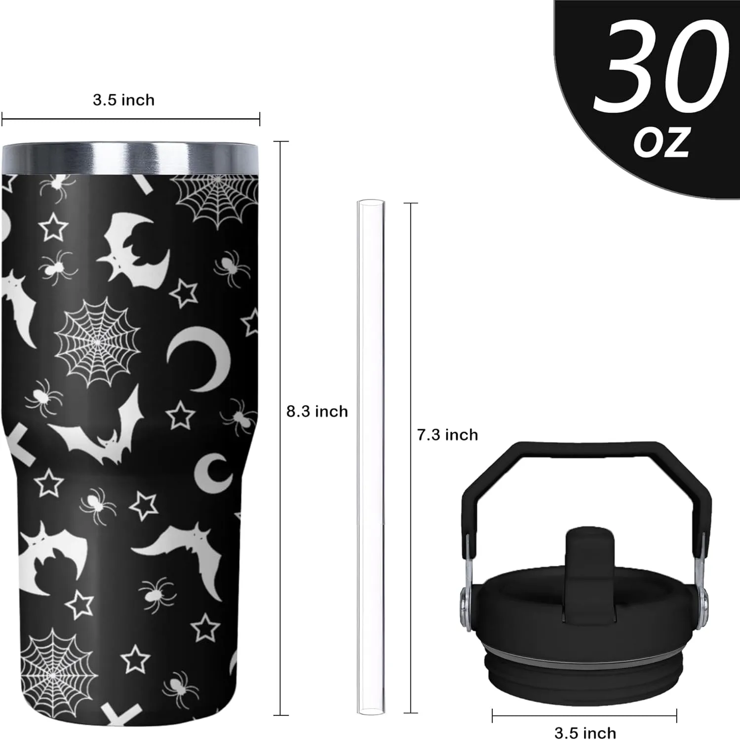 Gothic Tumbler with Handle and Flip Straw for Women Men, 30oz Halloween Goth Stainless Steel Insulated Cup, Witch Moon Water Bottle Travel Coffee Mug Gifts