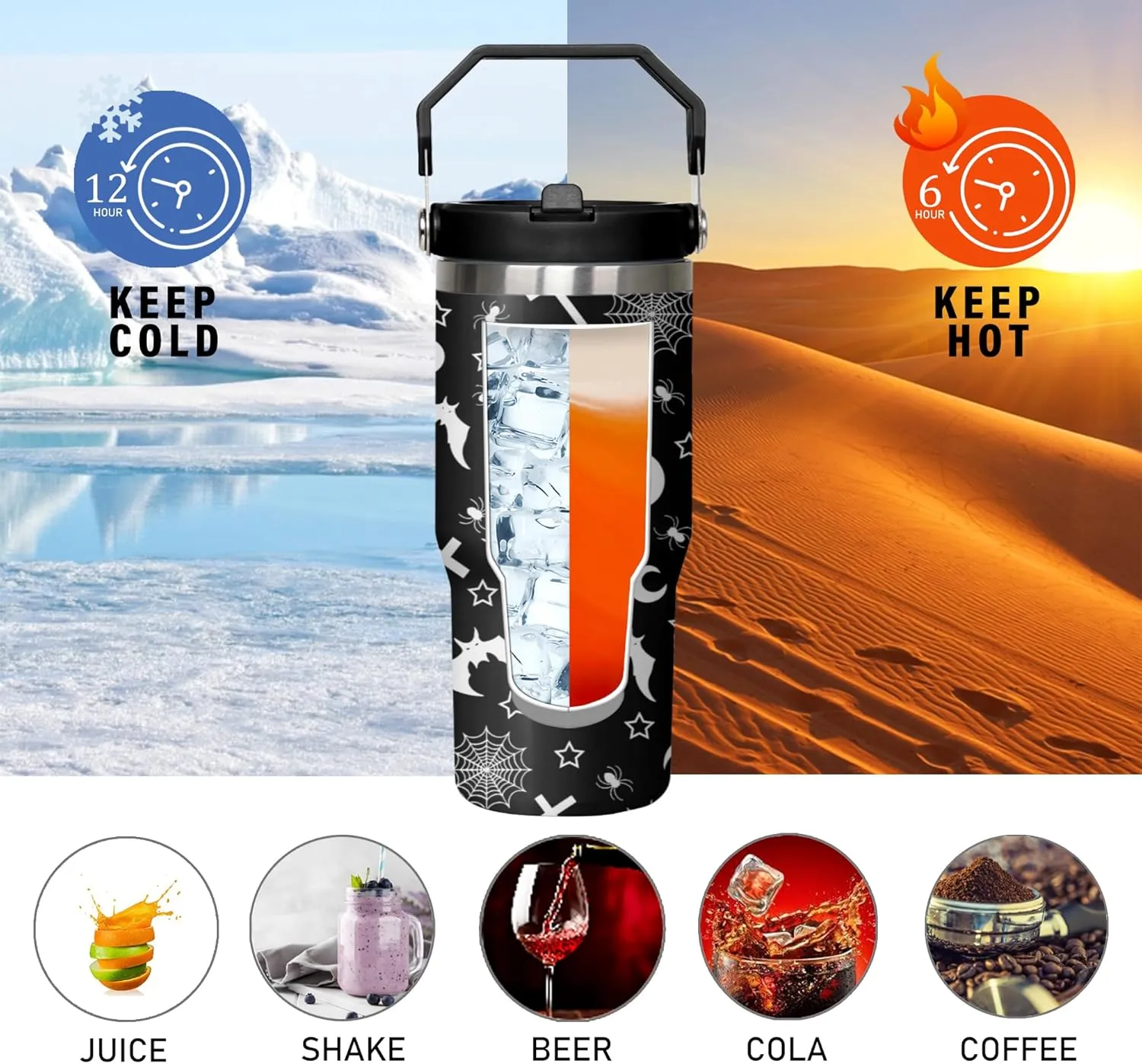 Gothic Tumbler with Handle and Flip Straw for Women Men, 30oz Halloween Goth Stainless Steel Insulated Cup, Witch Moon Water Bottle Travel Coffee Mug Gifts