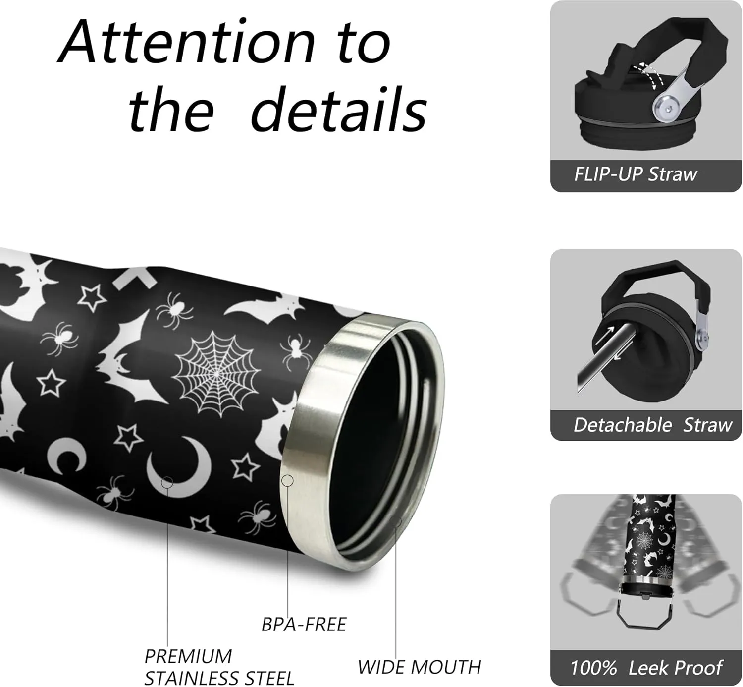 Gothic Tumbler with Handle and Flip Straw for Women Men, 30oz Halloween Goth Stainless Steel Insulated Cup, Witch Moon Water Bottle Travel Coffee Mug Gifts