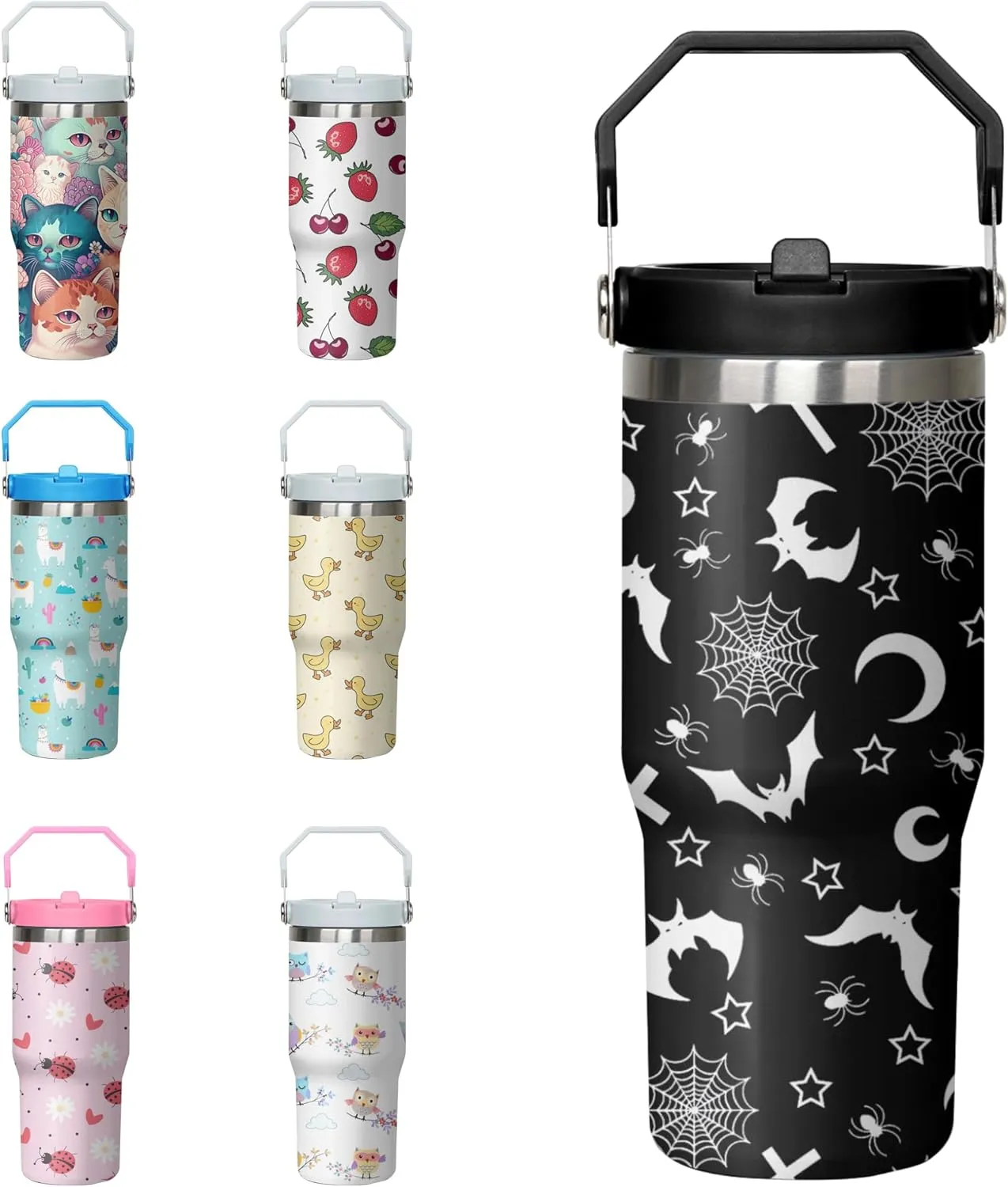 Gothic Tumbler with Handle and Flip Straw for Women Men, 30oz Halloween Goth Stainless Steel Insulated Cup, Witch Moon Water Bottle Travel Coffee Mug Gifts