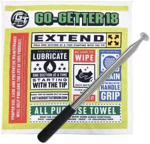 Gotta Go Gotta Throw Disc Golf Retriever Go-Getter 18-18ft Pole - Includes Towel - Option for Suction Cup Ball or Washer Attachment. - Telescoping Ability