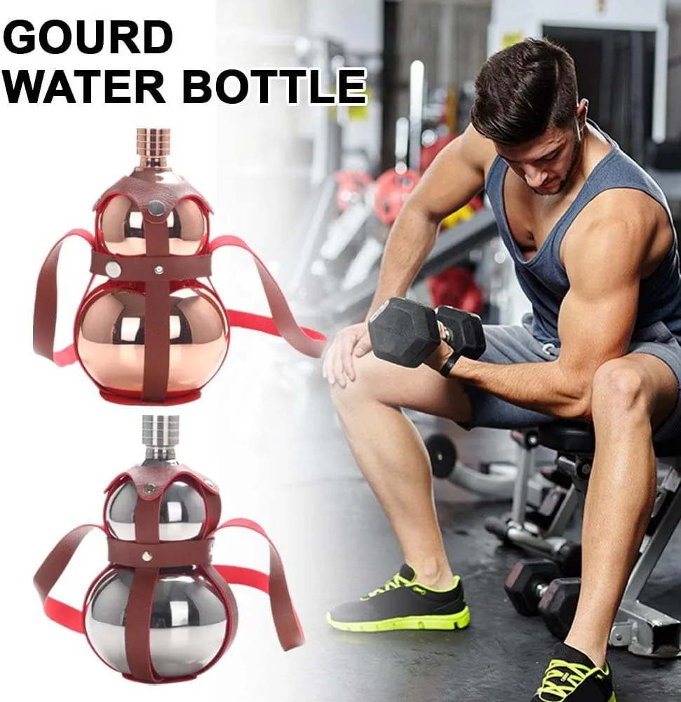 Gourd Water Bottle,1000ml Stainless Steel Gourd Sports Water Bottle Travel Water Bottle,Reusable Water Flask, Screw Top Leak Proof Sport Flask Jug,Eye-catching Gourd Style Water Bottle (Gold)