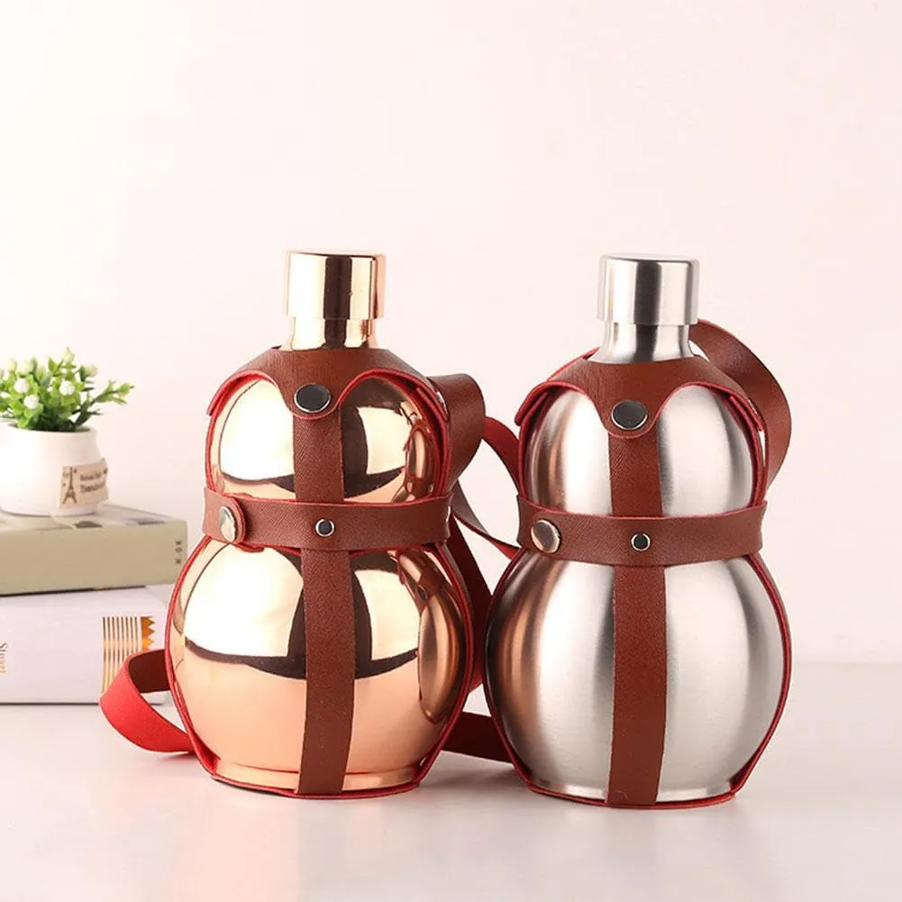 Gourd Water Bottle,1000ml Stainless Steel Gourd Sports Water Bottle Travel Water Bottle,Reusable Water Flask, Screw Top Leak Proof Sport Flask Jug,Eye-catching Gourd Style Water Bottle (Gold)