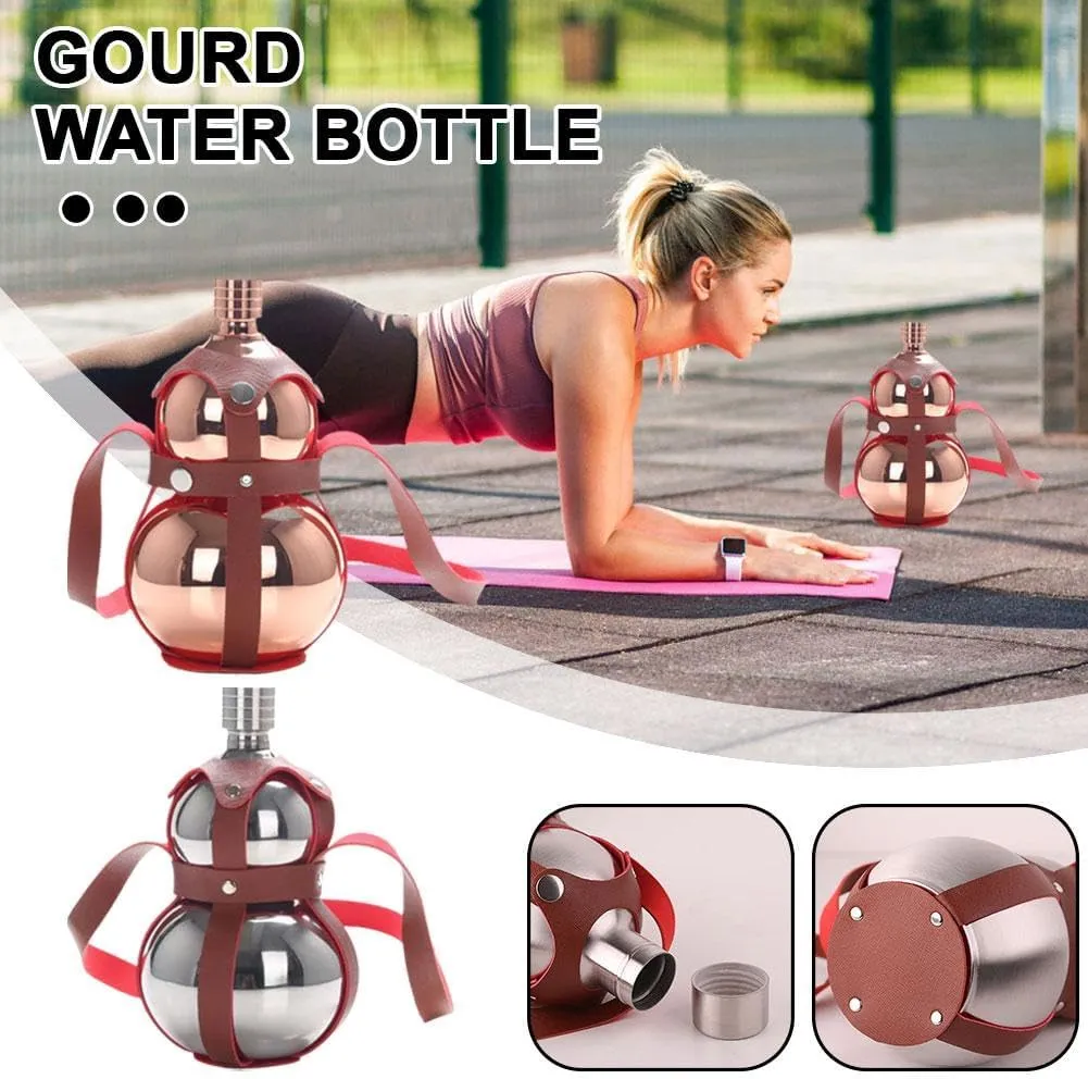 Gourd Water Bottle,1000ml Stainless Steel Gourd Sports Water Bottle Travel Water Bottle,Reusable Water Flask, Screw Top Leak Proof Sport Flask Jug,Eye-catching Gourd Style Water Bottle (Gold)