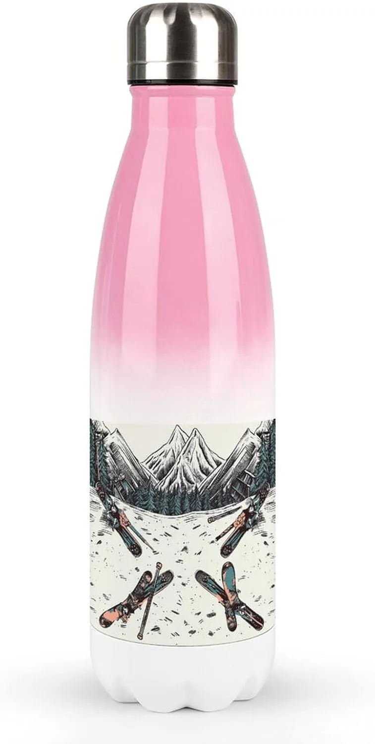 Gradient Stainless Steel Bottle, Skiing with Gear Set Print Sports Bottle Perfect for Travel, Beach, Sports, And Everyday Hydration