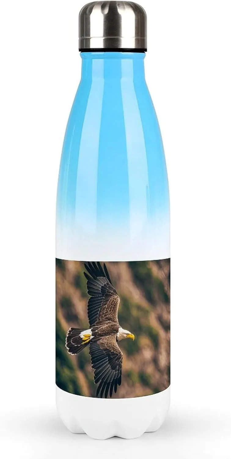 Gradient Stainless Steel Water Bottle, Aerial View of A Bald Eagle in Flight Print Outdoor Travel Bottle Ideal for Travel, Outdoor, And Daily Hydration