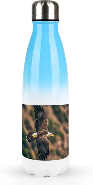 Gradient Stainless Steel Water Bottle, Aerial View of A Bald Eagle in Flight Print Outdoor Travel Bottle Ideal for Travel, Outdoor, And Daily Hydration