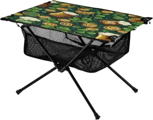 Graffiti Beer and Gold Coin Pattern Portable Camping Table,Outdoor Folding Table,Beach Table,Suitable for Camping,Hiking,Picnic