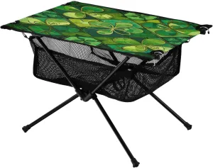 Graffiti Green Clover and Vintage Texture Portable Camping Table,Outdoor Folding Table,Beach Table,Suitable for Camping,Hiking,Picnic