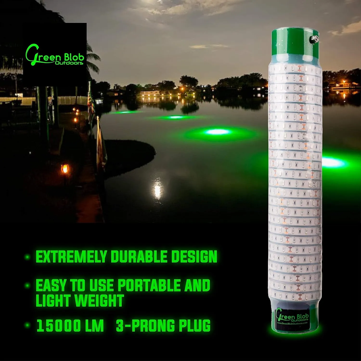 Green Blob Outdoors New Underwater Fishing Light 110 Volt for Docks, LED with Photocell Timer & Remote Control 7500/15000/30000 Lumen Fish Attracting Light, Snook, Crappie, Made in Texas