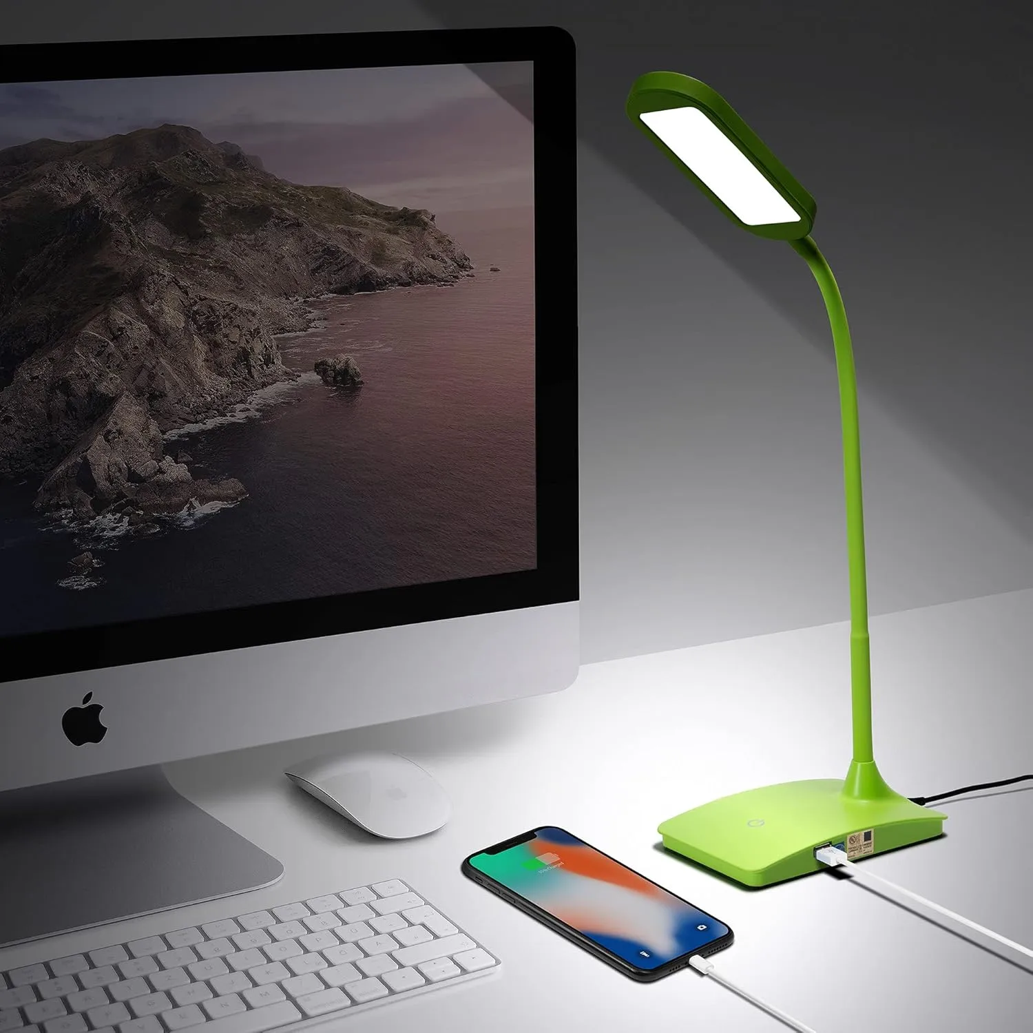 Green Desk Lamps for Home Office - Super Bright Small Desk Lamp with USB Charging Port, a Perfect LED Desk Light as Study Lamp, Bedside Reading Lights