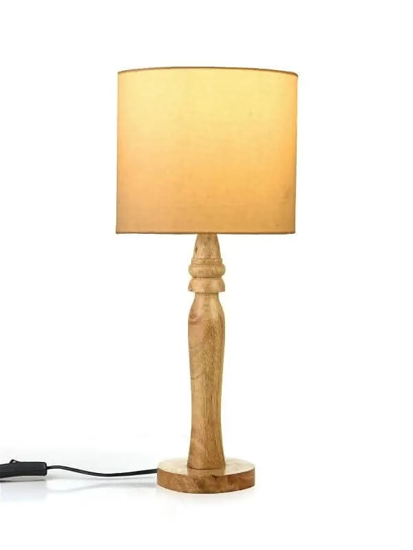 Green Girgit Round Brown Lamp With White Cotton Shade