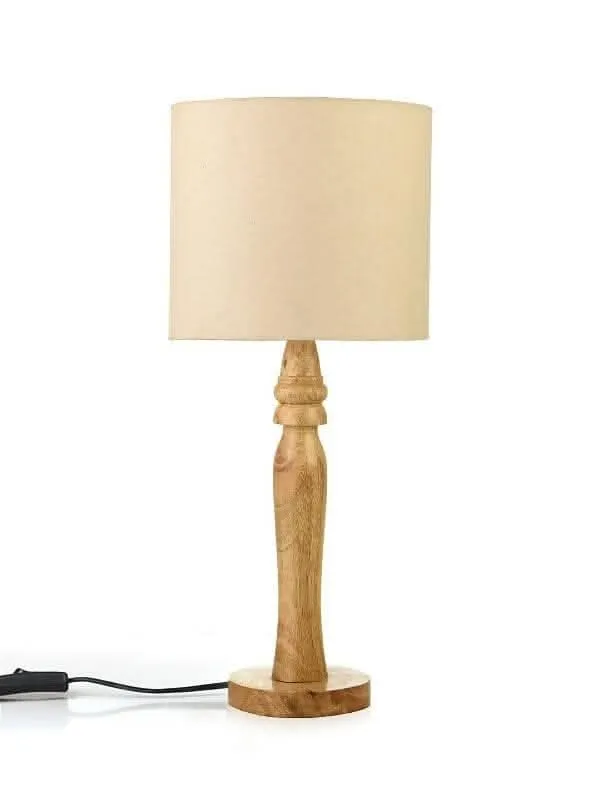 Green Girgit Round Brown Lamp With White Cotton Shade