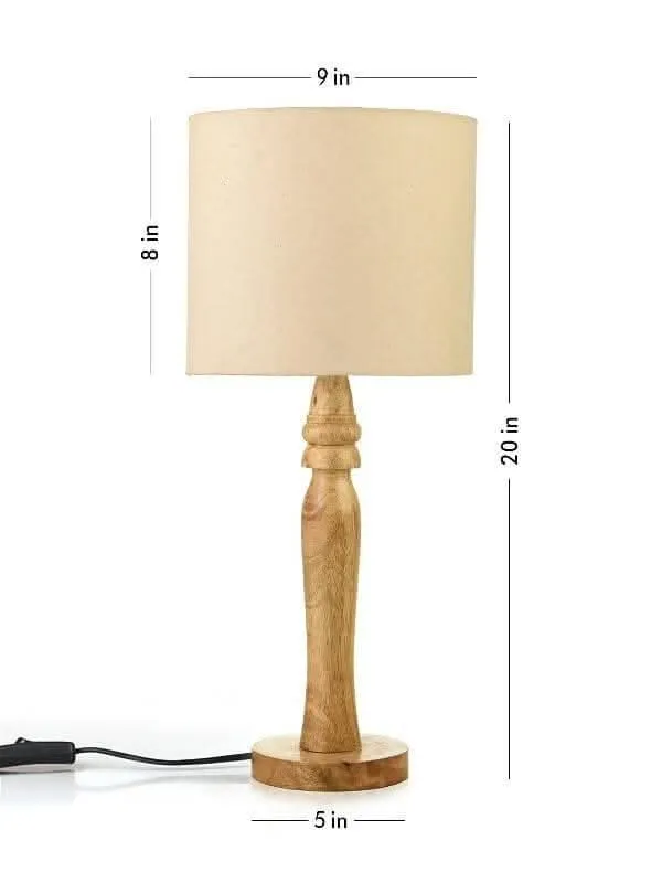 Green Girgit Round Brown Lamp With White Cotton Shade