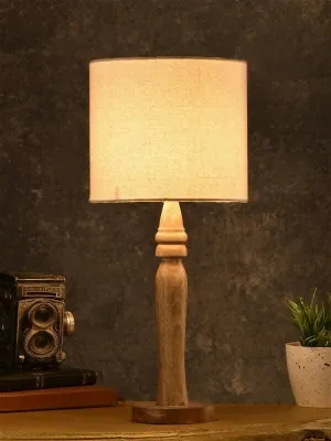 Green Girgit Round Brown Lamp With White Cotton Shade