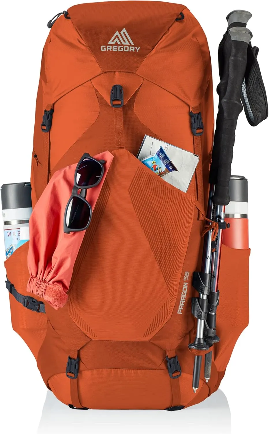 Gregory Paragon 58L Unisex Lightweight Backpacking Pack, Breathable Backpanel, Raincover Included, Water Bladder Sleeve (Reservoir not Included), Medium/Large, Ferrous Orange