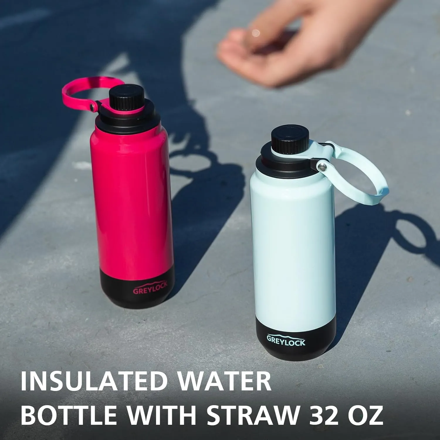 GREYLOCK 32 oz Insulated Water Bottle with Straw Lid, Leakproof Reusable Stainless Steel Vacuum Flask, 24hr Cold & Hot, Carry Handle & Silicone Spout, BPA-Free for Gym, Hiking, Travel,Teal