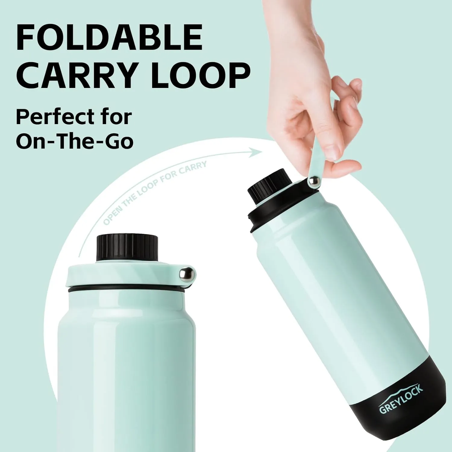 GREYLOCK 32 oz Insulated Water Bottle with Straw Lid, Leakproof Reusable Stainless Steel Vacuum Flask, 24hr Cold & Hot, Carry Handle & Silicone Spout, BPA-Free for Gym, Hiking, Travel,Teal