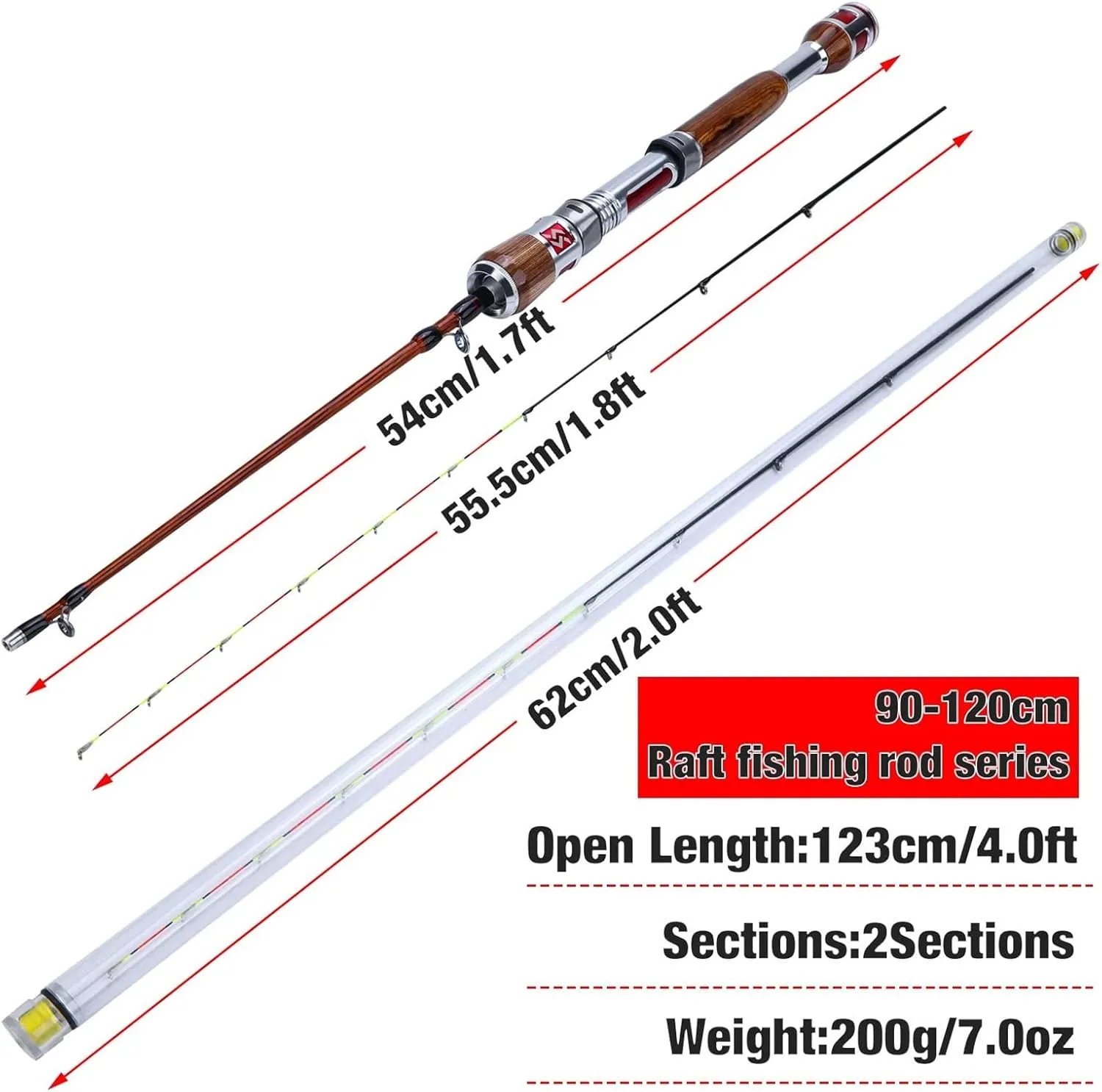 GRFIT Fishing Rod Fishing Rod for Raft Super Light Portable Fishing Rod Reinforced Carbon Fiber Fishing Tackle 120cm 180g Portable Fishing Rod