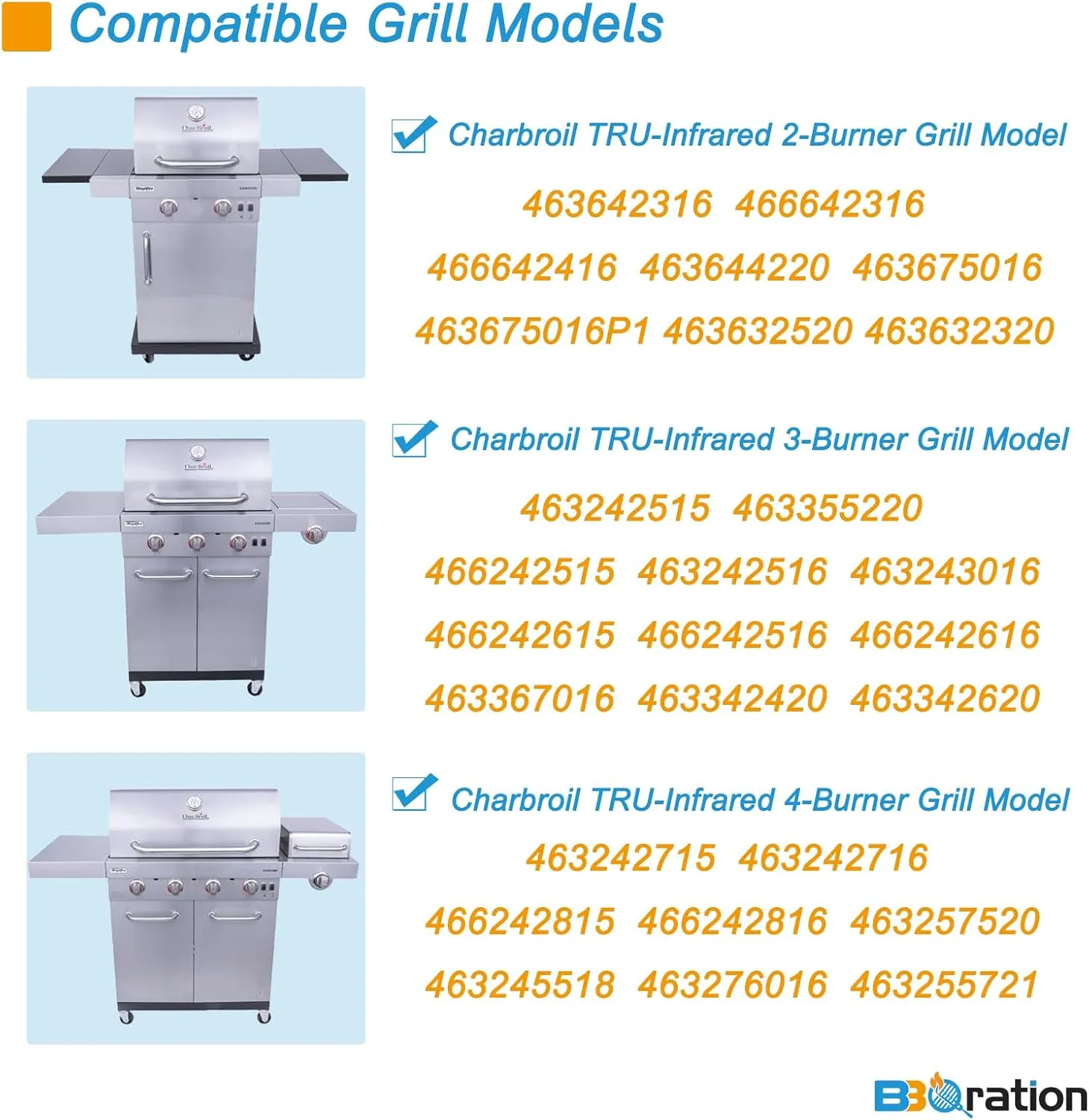 Grill Parts for Charbroil TRU-Infrared 3 Burner 463355220 466242616 466242615 463242515 466242516 G466-2500-W1 Heat Plate Shields and Burner Part for Charbroil Grill Replacement Parts