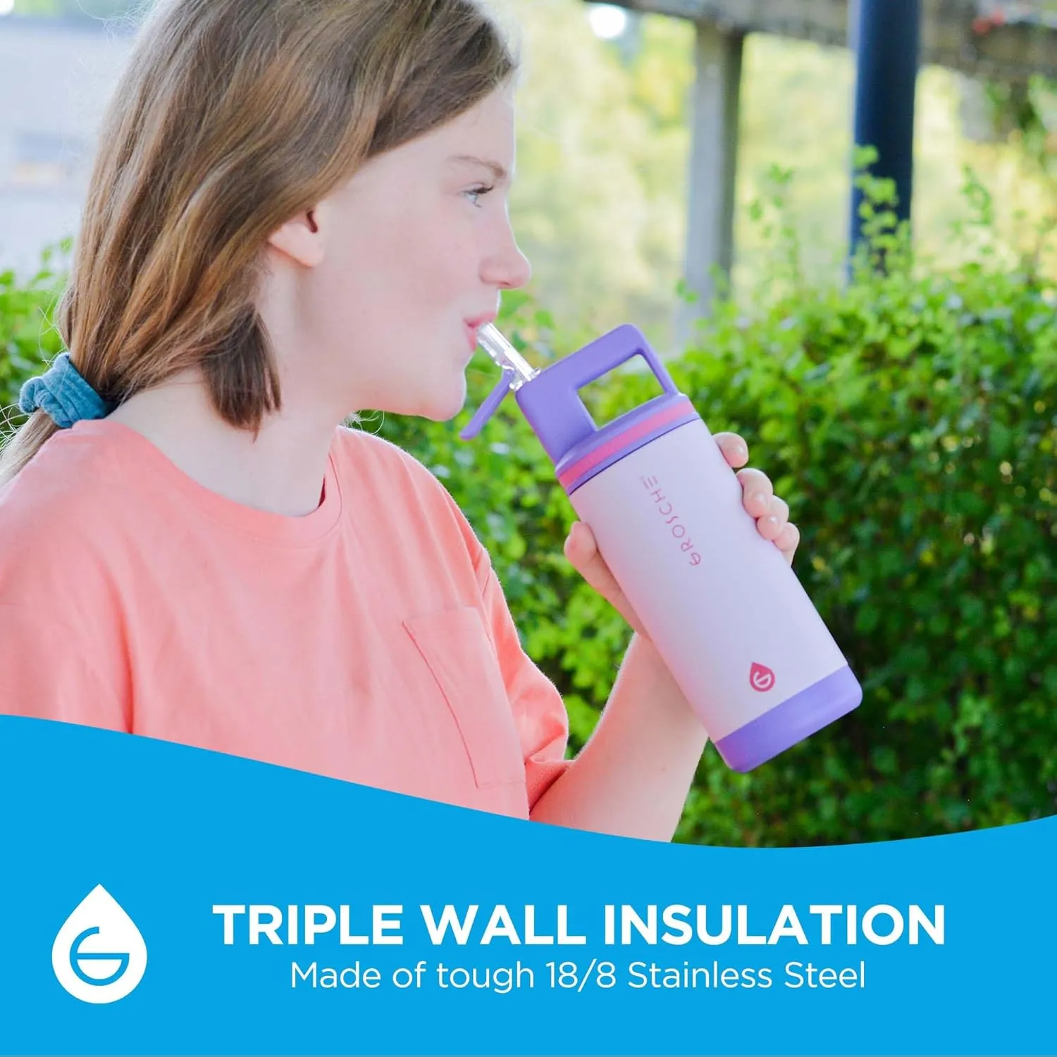 GROSCHE Alpine Flip n' Sip 16oz Insulated Kids Water Bottle - Stainless Steel, Leakproof Flask with Straw - Perfect for Gym, Travel & Outdoor Use - Keeps Water Cold upto 60 hrs - Cosmic Purple
