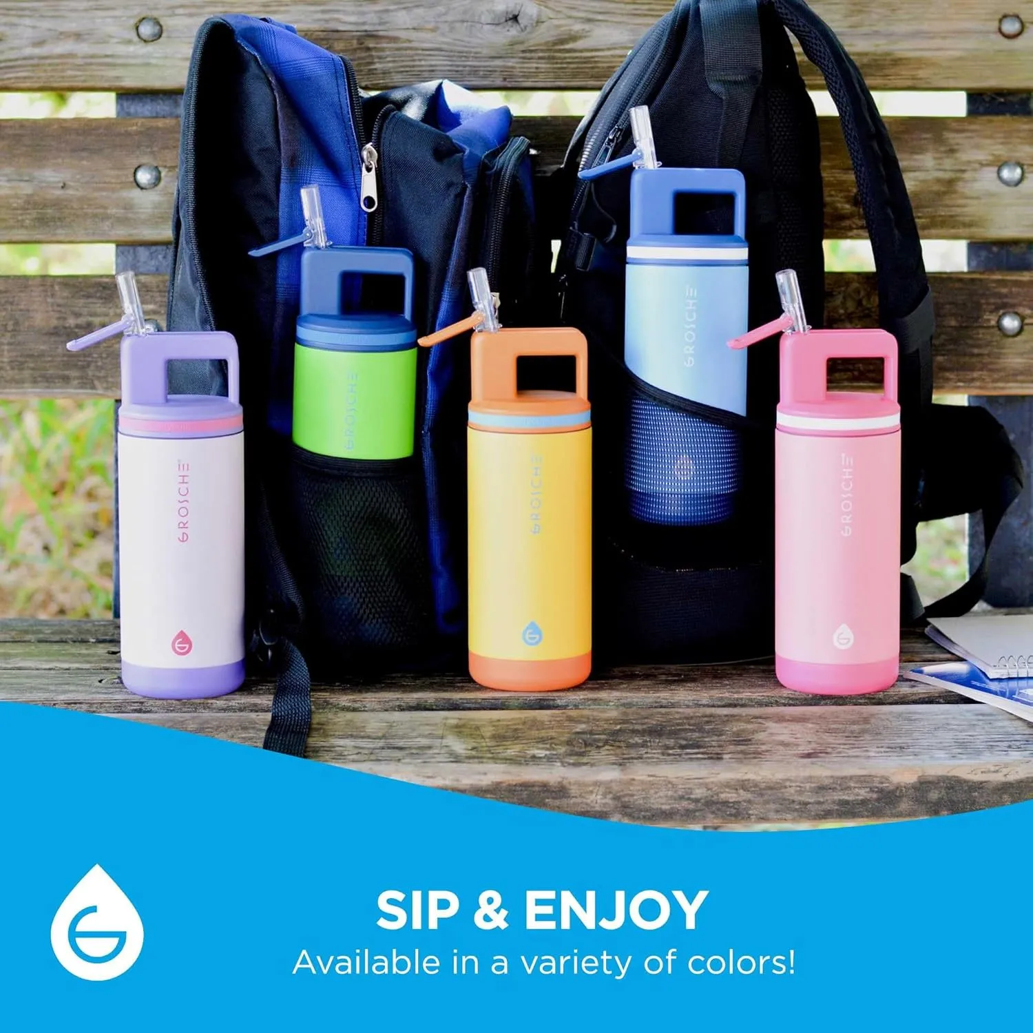 GROSCHE Alpine Flip n' Sip 16oz Insulated Kids Water Bottle - Stainless Steel, Leakproof Flask with Straw - Perfect for Gym, Travel & Outdoor Use - Keeps Water Cold upto 60 hrs - Cosmic Purple