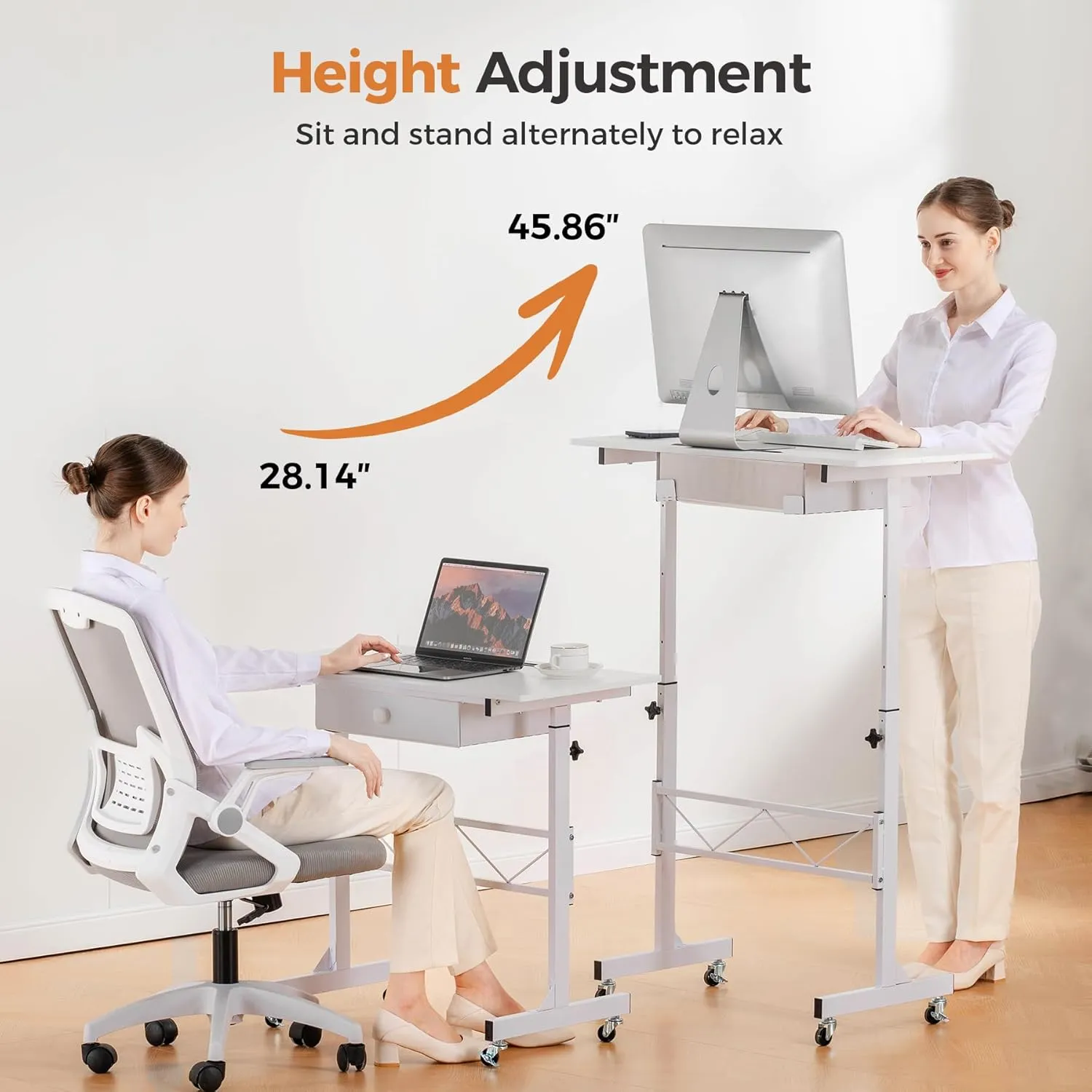 GTRACING Small Standing Desk Adjustable Height Small Computer Desk Mobile Portable Rolling Laptop Table with Wheels 32" Computer Workstation Sit Stand Desks Portable Standing Table Treadmill desks