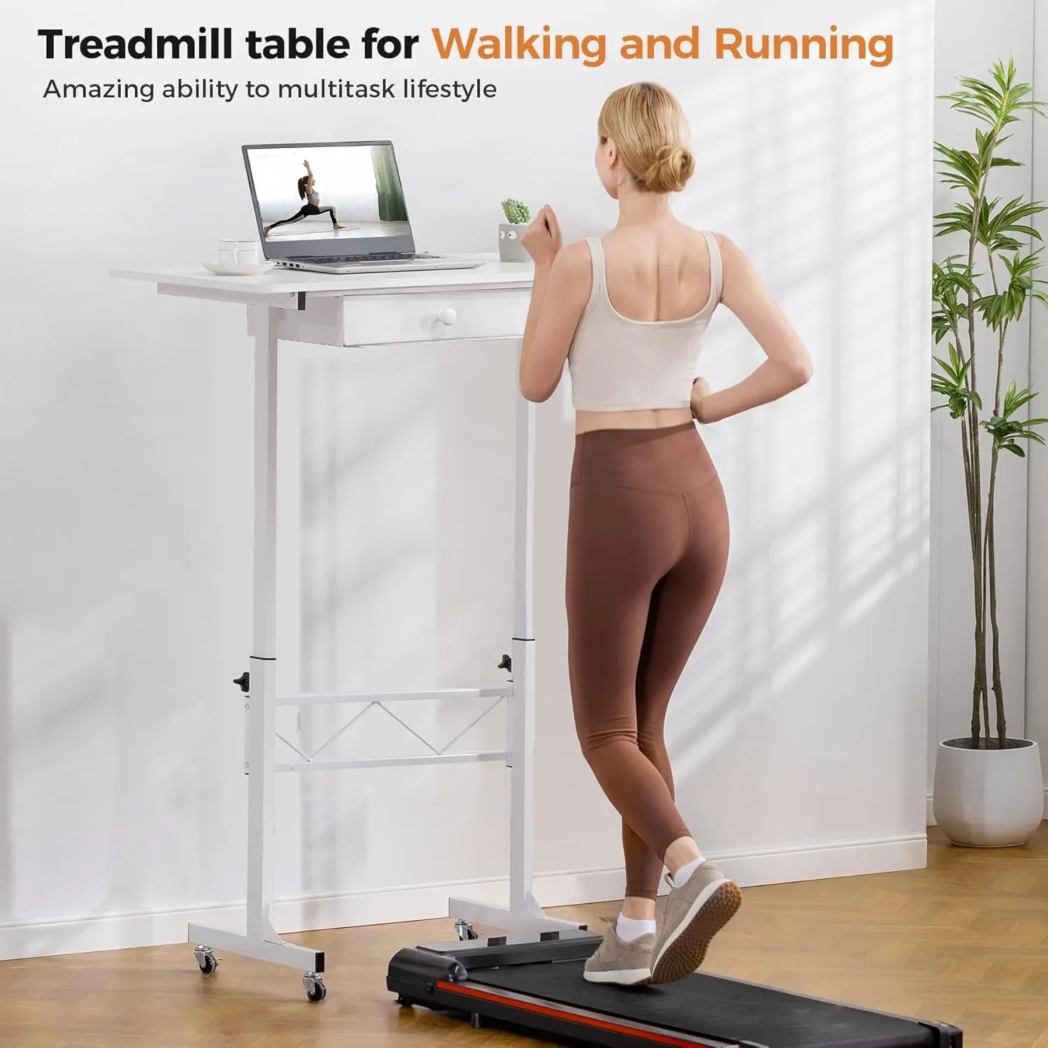 GTRACING Small Standing Desk Adjustable Height Small Computer Desk Mobile Portable Rolling Laptop Table with Wheels 32" Computer Workstation Sit Stand Desks Portable Standing Table Treadmill desks