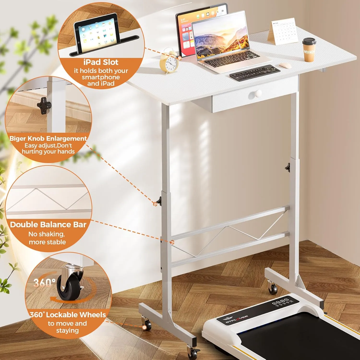 GTRACING Small Standing Desk Adjustable Height Small Computer Desk Mobile Portable Rolling Laptop Table with Wheels 32" Computer Workstation Sit Stand Desks Portable Standing Table Treadmill desks