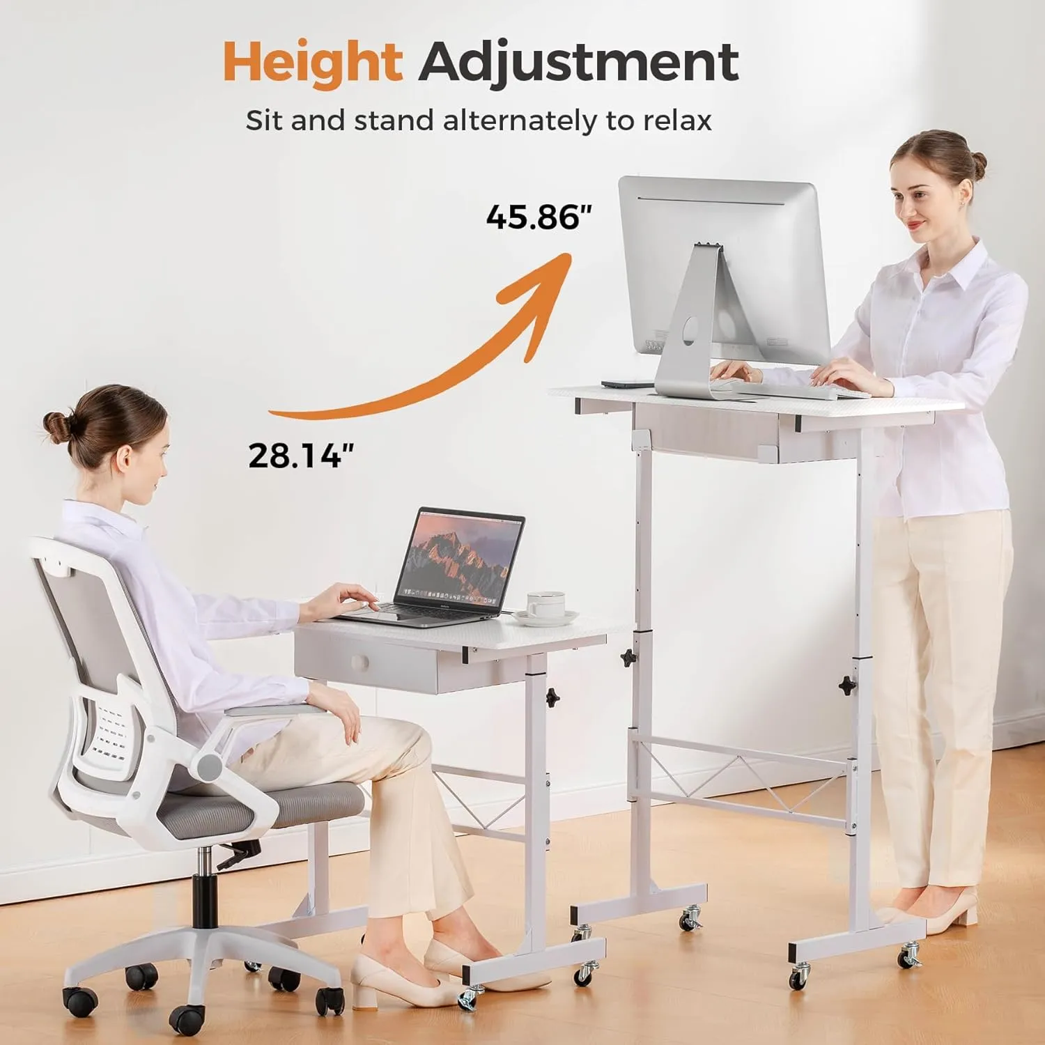GTRACING Small Standing Desk Adjustable Height Small Computer Desk Mobile Portable Rolling Laptop Table with Wheels 32" Computer Workstation Sit Stand Desks Portable Standing Table Treadmill desks