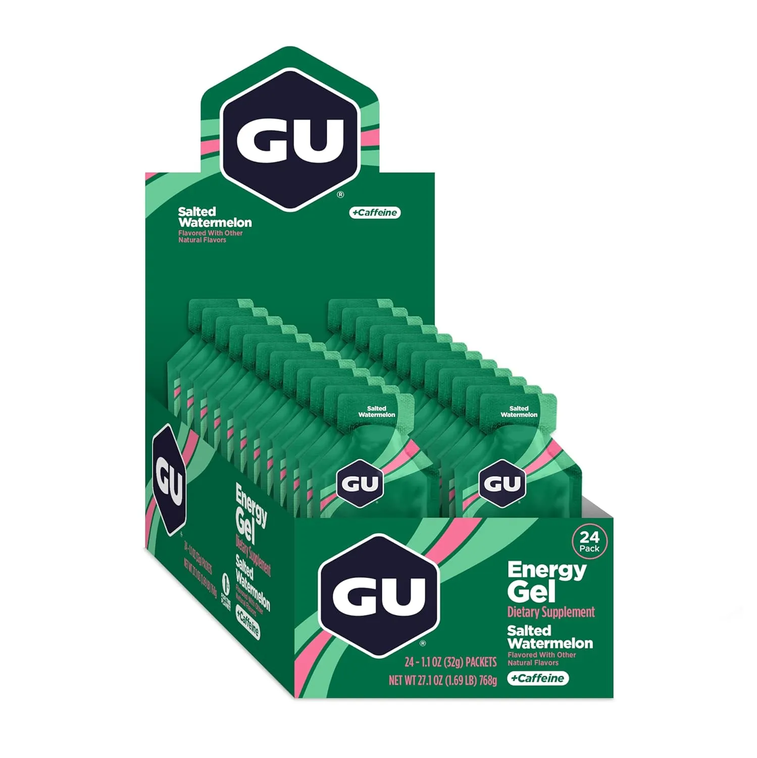 GU Energy Original Sports Nutrition Energy Gel, Vegan, Gluten-Free, Kosher, and Dairy-Free On-the-Go Energy for Any Workout, 24-Count, Salted Watermelon