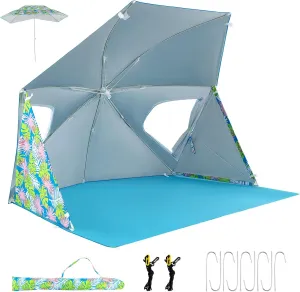 GYAMX Beach Umbrella Tent, 2-in-1 Pop up Beach Tent UPF50  with Carrying Bag, Groundsheet, Side Panels, Beach Tent Sun Shelter for Outdoor Camping Beach