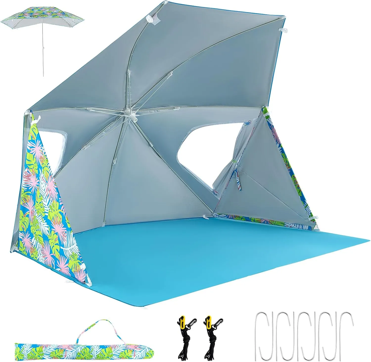 GYAMX Beach Umbrella Tent, 2-in-1 Pop up Beach Tent UPF50  with Carrying Bag, Groundsheet, Side Panels, Beach Tent Sun Shelter for Outdoor Camping Beach