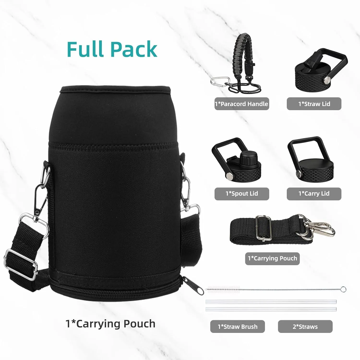 Half Gallon Insulated Water Bottle with Straw,64 oz 3 Lids Water Jug with Carrying Bag,Paracord Handle,Double Wall Vacuum Stainless Steel Metal Flask,Dark Green