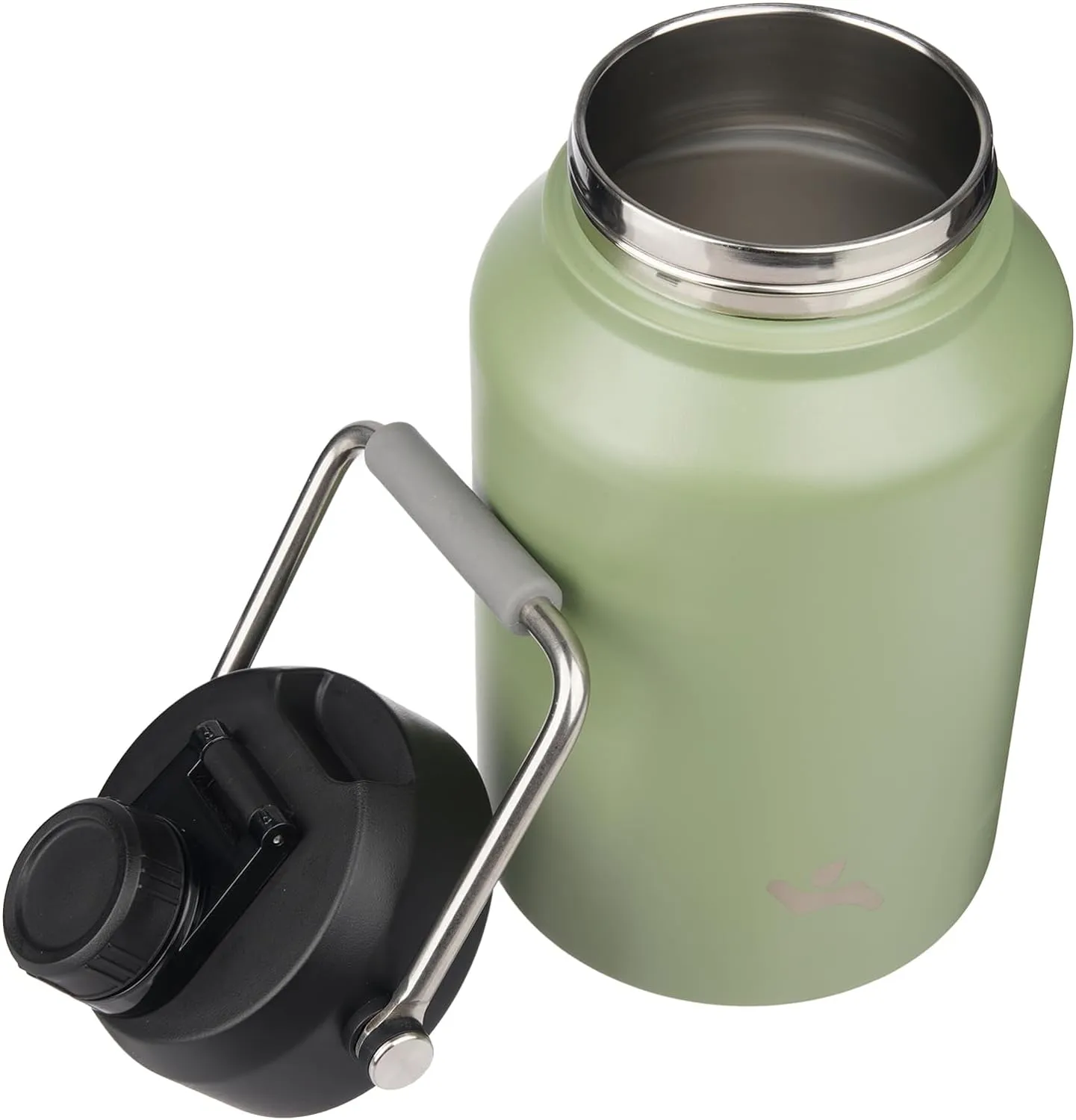 Half Gallon Jug with Handle,64 oz Insulated Water Bottle with Carrying Pouch,Double Wall Vacuum Stainless Steel Metal Bottle,Camp Green