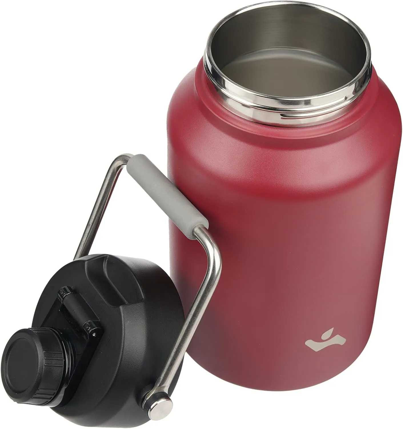 Half Gallon Jug with Handle,64 oz Insulated Water Bottle with Carrying Pouch,Double Wall Vacuum Stainless Steel Metal Bottle,Dark red