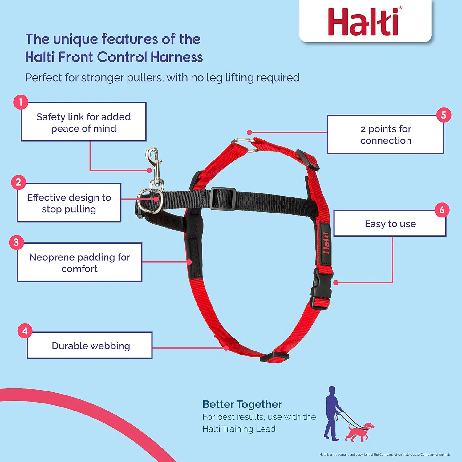 HALTI Front Control Harness Size Medium & HALTI Training Leash Size Large, Black Combination Pack - Stop Your Dog Pulling on The Leash. Adjustable, Lightweight & Easy to Use. Suitable for Medium Dogs